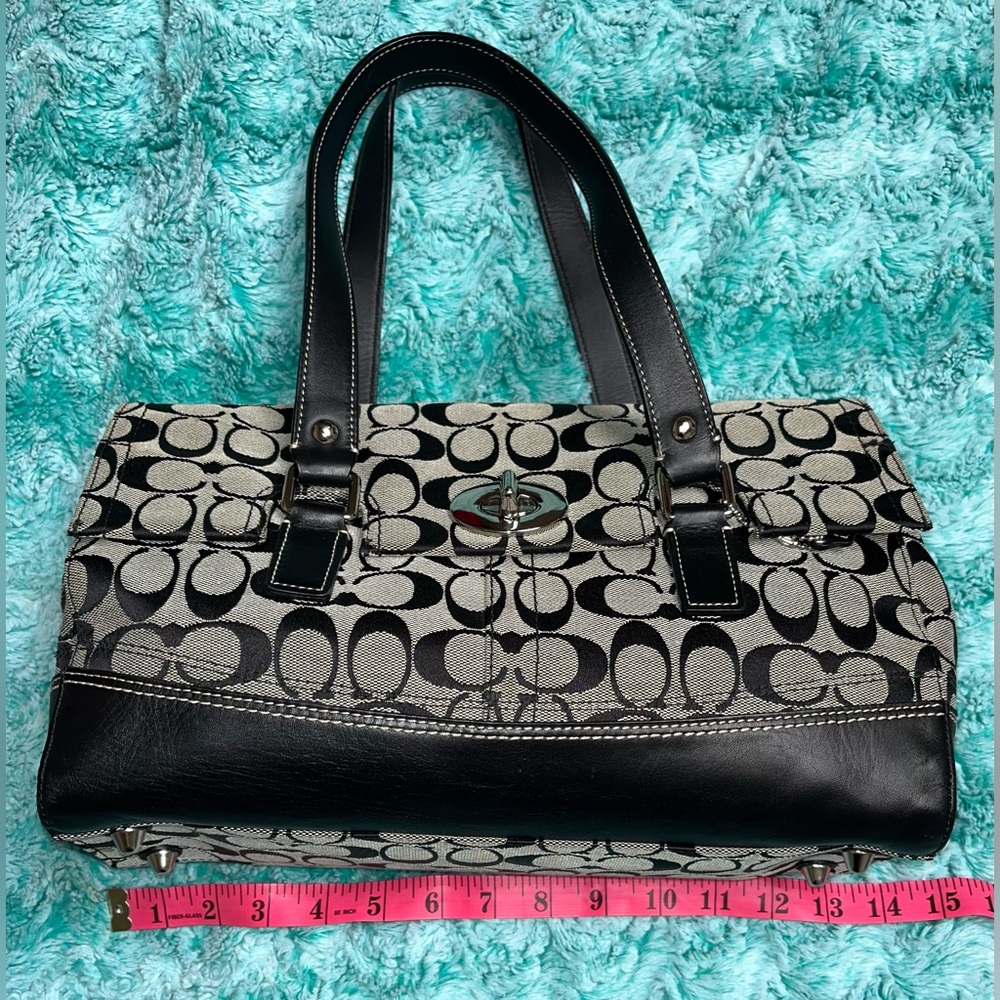 Coach Black and Cream Monogram Tote Bag - Picture 2 of 13